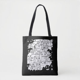 Bolsa Tote Rostos de desenho animados em preto e branco