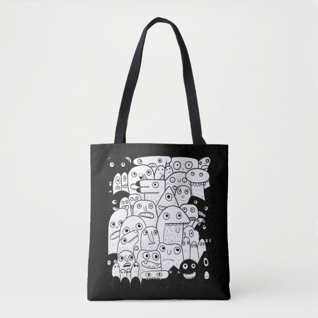 Bolsa Tote Rostos de desenho animados em preto e branco (Frente)