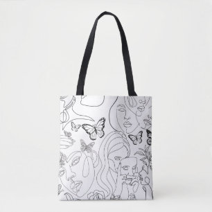 Bolsa Tote Rostos de desenho das linhas femininas