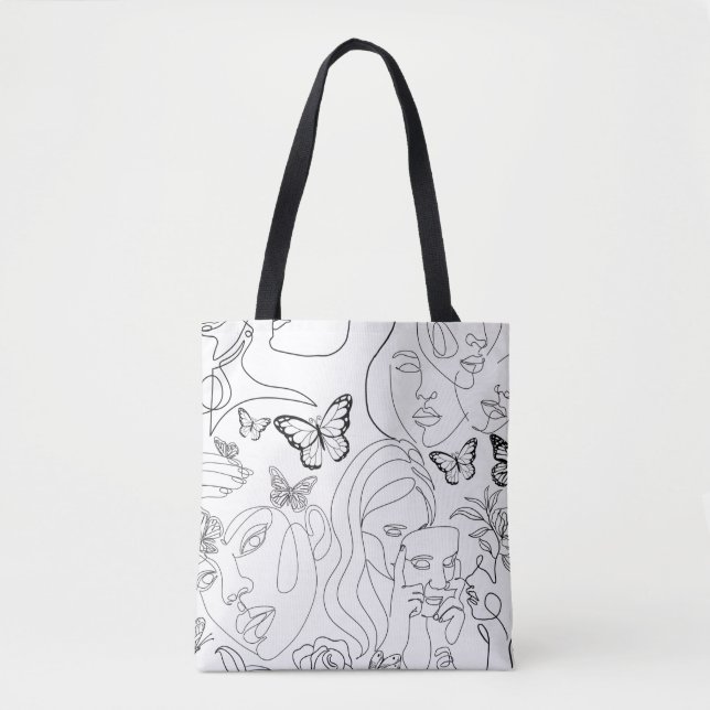 Bolsa Tote Rostos de desenho das linhas femininas (Frente)