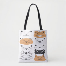 Bolsa Tote Rostos de Gato Minimalistas Fofo Padrão Arte Felin