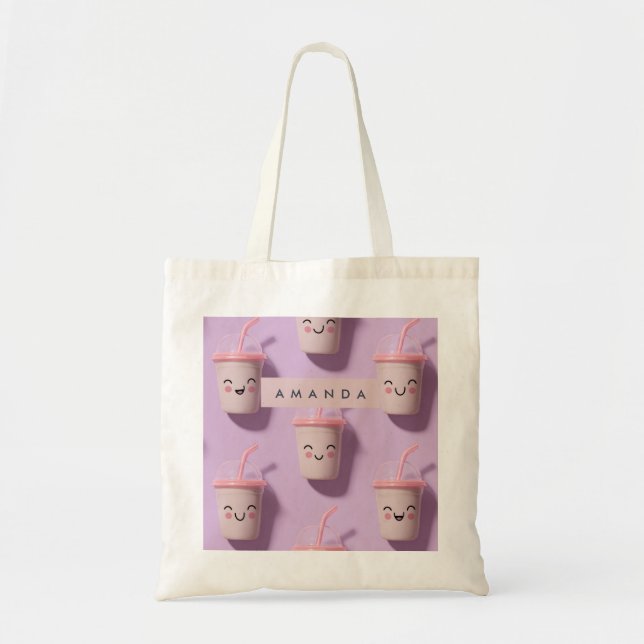 Bolsa Tote Rostos de Taça Smoothie de Kawaii Pastel Cute Pers (Frente)