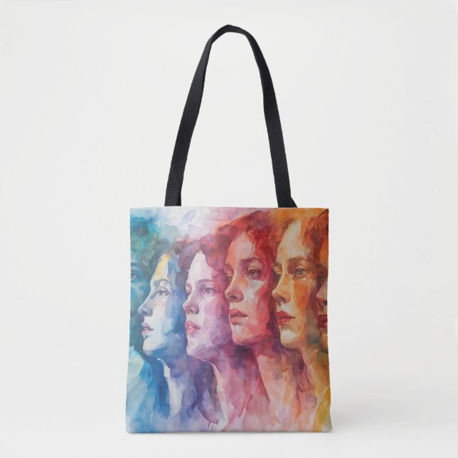 Bolsa Tote Rostos femininos - Pintura por aquarela (Frente)