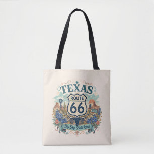 Bolsa Tote Rota Texas Bluebonnet 66 Humor de Viagem Boho