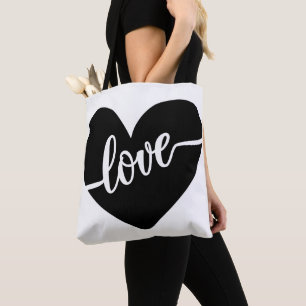 Bolsa Tote Roteiro de Amor Coração Preto Moderno do Dia dos N