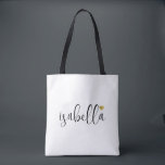 Bolsa Tote Roteiro personalizado para madrinha<br><div class="desc">Uma bolsa branca moderna e elegante com o nome em preto e coração dourado,  perfeita para pedir a uma amiga para ser madrinha. As madrinhas podem encher a bolsa com itens essenciais para as viagens da despedida de solteira ou com itens essenciais para levar na manhã do casamento.</div>