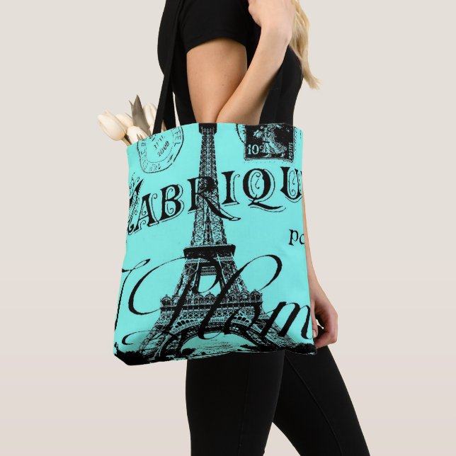 Bolsa Tote roteiros azuis turquoise aqua Paris Eiffel Tower (Close Up)