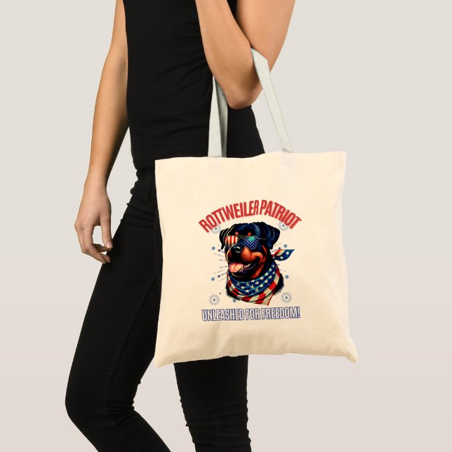 Bolsa Tote Rottweiler 4 de julho Bandeiras Americanas (Frente (produto))