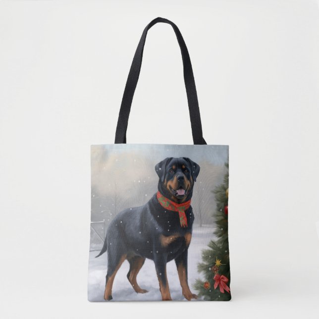 Bolsa Tote Rottweiler Cachorro na Neve (Frente)