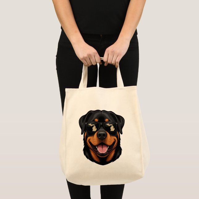 Bolsa Tote Rottweiler de Michigan Usando Óculos de Sol (Frente (produto))