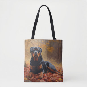 Bolsa Tote Rottweiler nas Folhas de outono cai inspirador