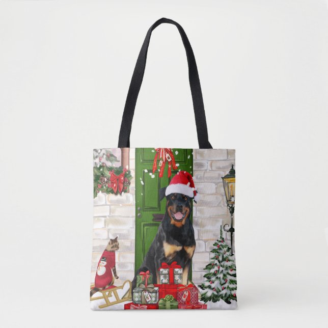 Bolsa Tote Rottweiler - Natal do Cão (Frente)