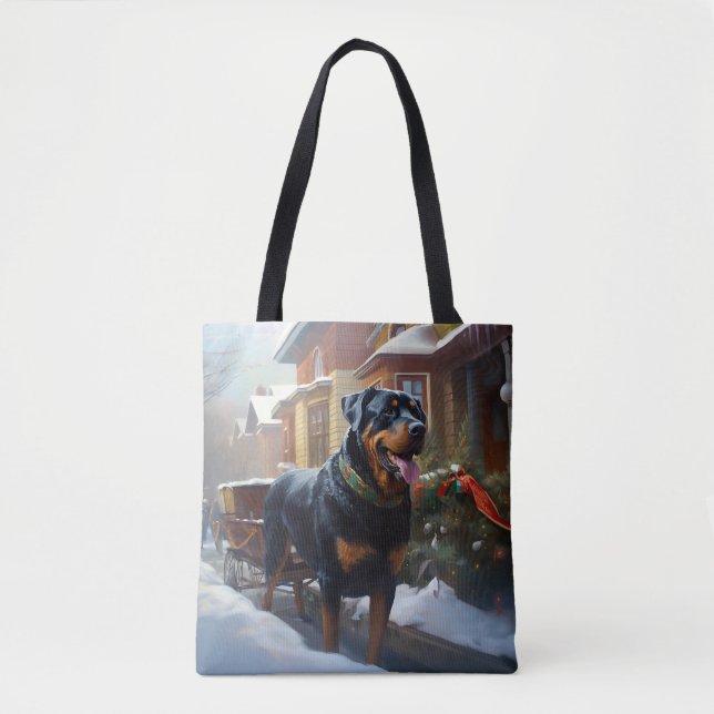 Bolsa Tote Rottweiler Natal Festivo (Frente)