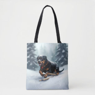 Bolsa Tote Rottweiler Natal neve inverno Almofada de Arremess