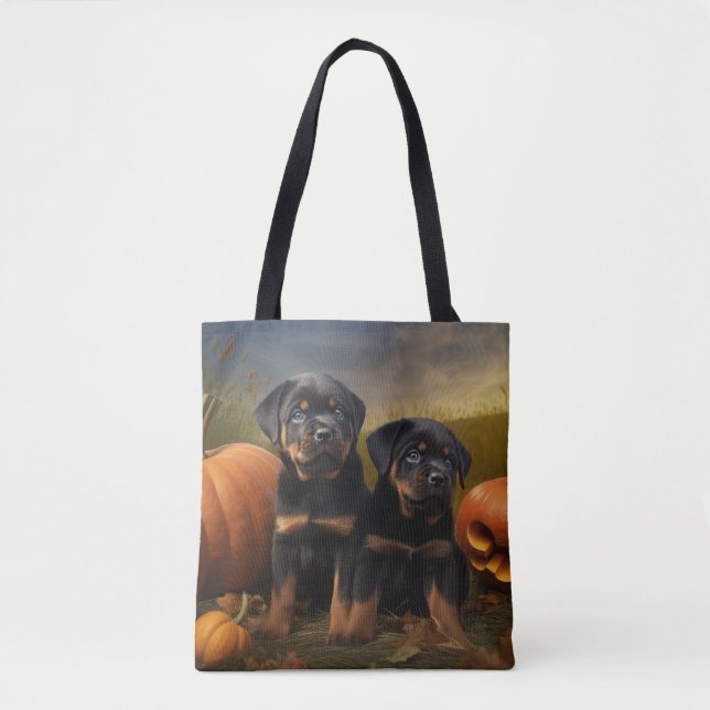 Bolsa Tote Rottweiler Puppy Autumn - Pumpkin (Frente)