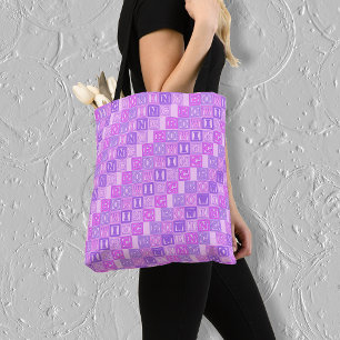 Bolsa Tote Rotulação roxa cor-de-rosa do enfileiramento