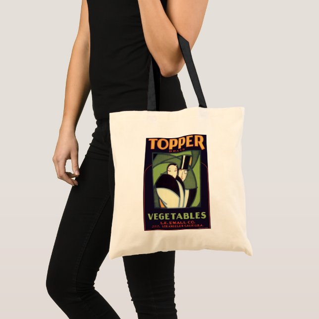 Bolsa Tote Rótulo Antigo de Legumes Topper, Romance Art Déco (Frente (produto))