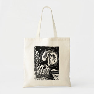 Bolsa Tote Rouco de Howling Preto e Branco no Linocut da Noit