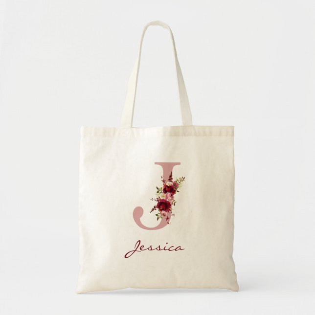 Bolsa Tote Rouge Rosa Borgonha Letra J Floral (Frente)
