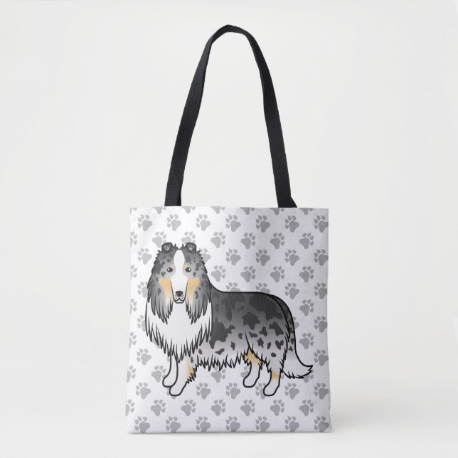Bolsa Tote Rough Collie Blue Merle Fofo Desenho Animado Cacho (Frente)