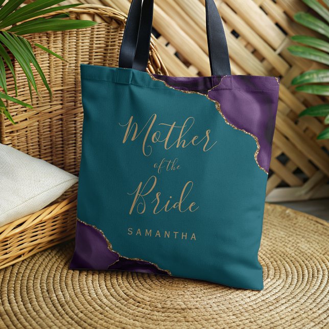Bolsa Tote Roxo Ágata Dourada Azul Turquesa Mãe da Noiva (Criador carregado)