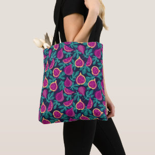 Bolsa Tote roxo belo padrão de figo azul