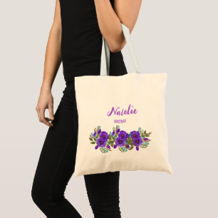 Bolsa Tote Roxo Boho de florais de água-viva de verão para da