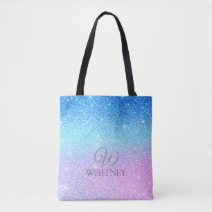 Bolsa Tote Roxo Chic Ombre Azul Brilho Moderno
