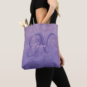 Bolsa Tote Roxo Cinza Azul monograma rústico sofisticado