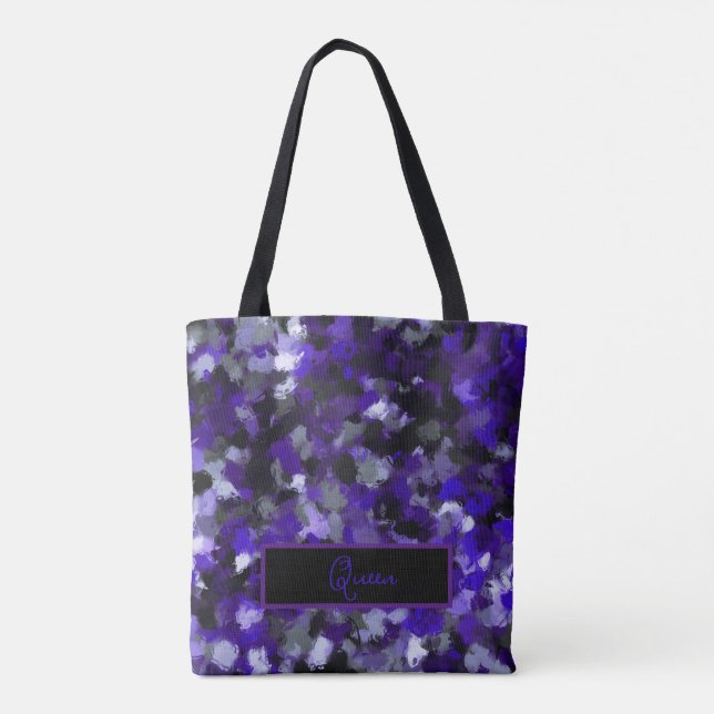 Bolsa Tote Roxo, Cinza, Preto e Azul Abstrato (Verso)