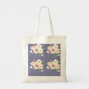 Bolsa Tote Roxo com saco de toalhas de flores brancas