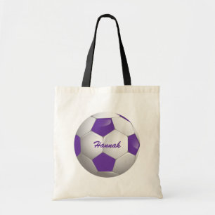 Bolsa Tote Roxo customizável e branco da bola de futebol do