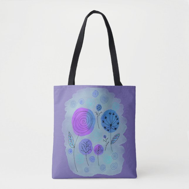 Bolsa Tote Roxo de Arte de Flor Moderno Abstrato (Frente)