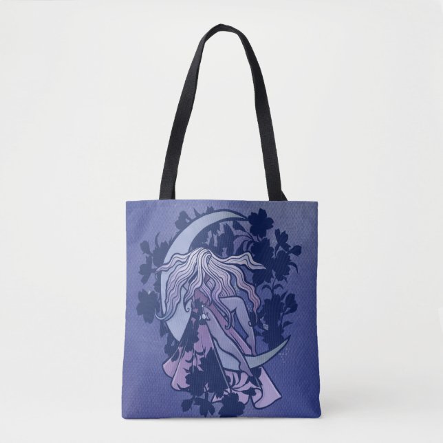 Bolsa Tote Roxo Deusa da Lua Wiccan Triple Moon - Símbolo de  (Frente)
