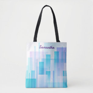 Bolsa Tote Roxo e Azul Abstrato com Nome Personalizado