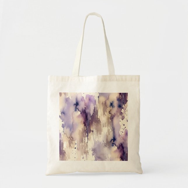 Bolsa Tote Roxo e Bege Abstrato Aquarela (Frente)
