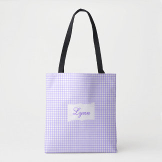 Bolsa Tote Roxo e Branco Clássico Xadrez | Nome Personalizado