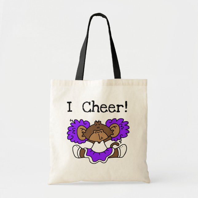 Bolsa Tote Roxo e branco do cheerleader do macaco (Frente)
