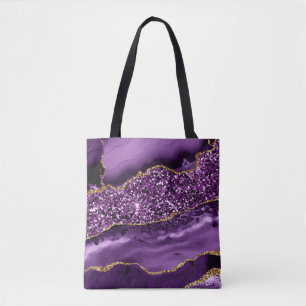 Bolsa Tote Roxo Elegante e Agato Dourado do Oceano Glitter