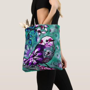 Bolsa Tote Roxo Floral de Abstrato de aves