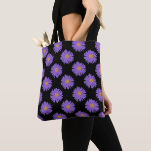 Bolsa Tote Roxo Flores Aster, acrílicas, para desenho manual