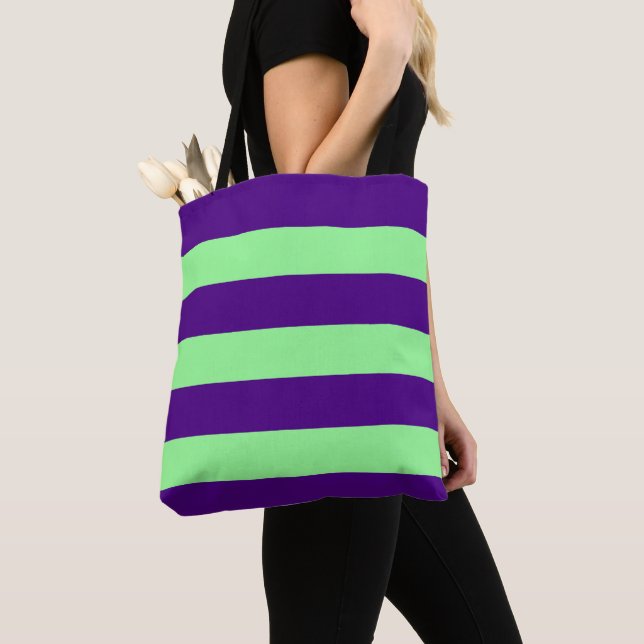 Bolsa Tote Roxo Fundo com Listra Verde Menta (Close Up)