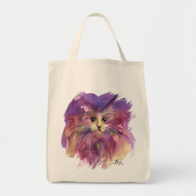 BOLSA TOTE ROXO GATINHO ,RETRATO DE GATO (Frente)
