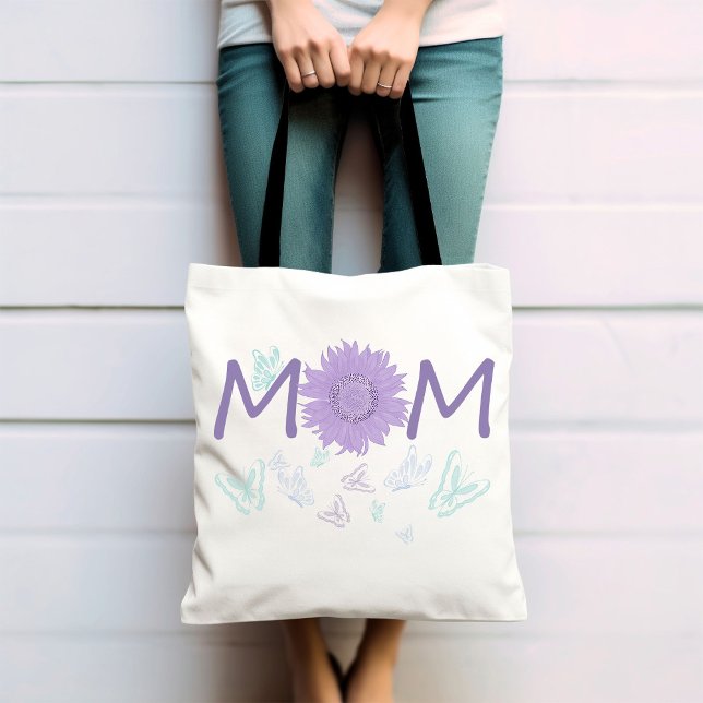 Bolsa Tote Roxo-girassol MOM | Borboletas de Aquarela (Criador carregado)