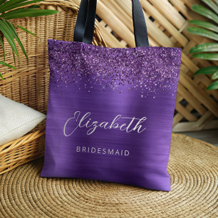 Bolsa Tote Roxo Glam Metalizado Moderno Script Damas de Honra