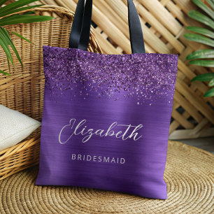 Bolsa Tote Roxo Glam Metalizado Moderno Script Damas de Honra