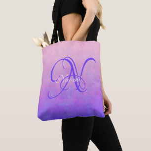 Bolsa Tote Roxo Lilás Azul monograma rústico sofisticado