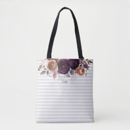 Bolsa Tote Roxo-Plum e Monograma Floral Burgundy