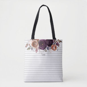 Bolsa Tote Roxo-Plum e Monograma Floral Burgundy