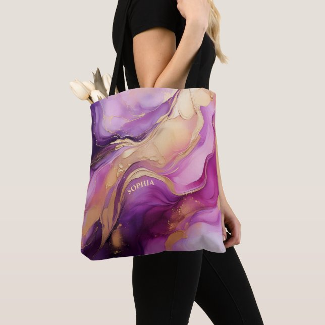 Bolsa Tote Roxo Rosa e Dourado Moderno - (Close Up)
